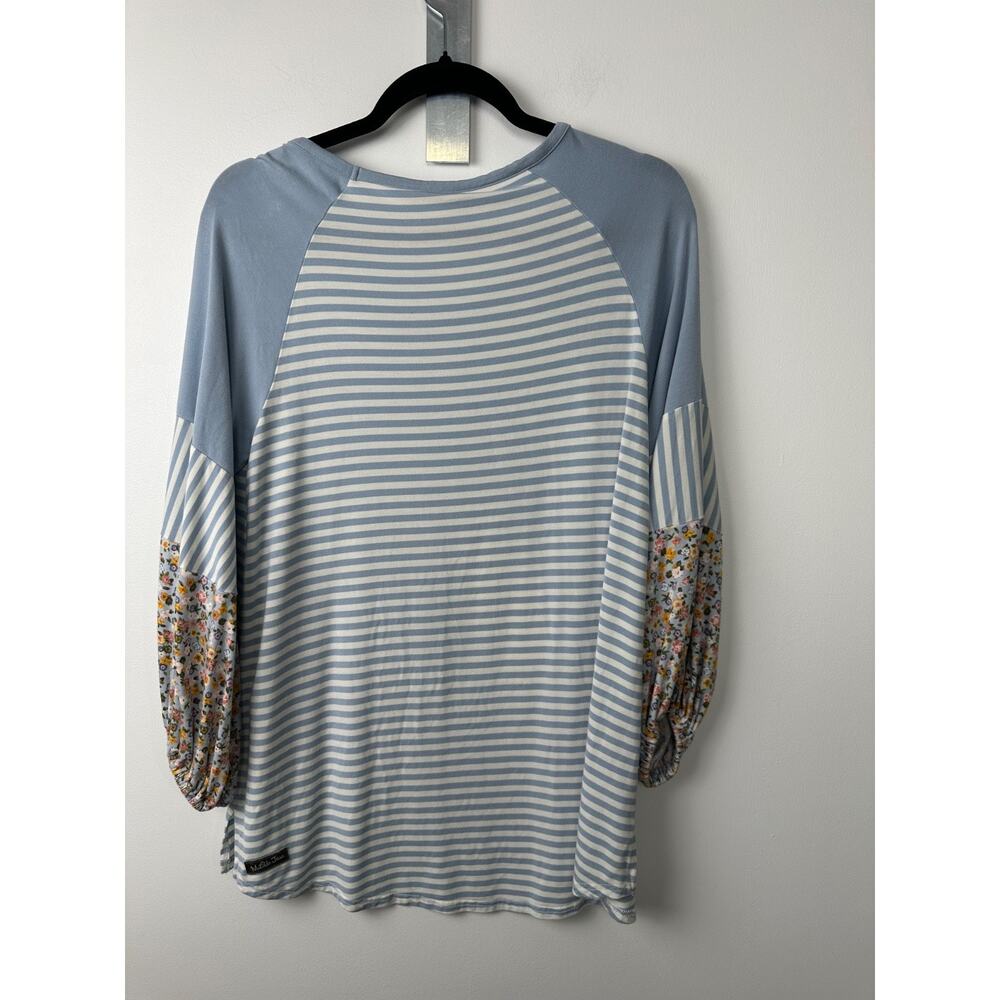 Matilda Jane Heart to Heart Botanical Blue Floral Baseball tee Size S LS A36 - Picture 5 of 8